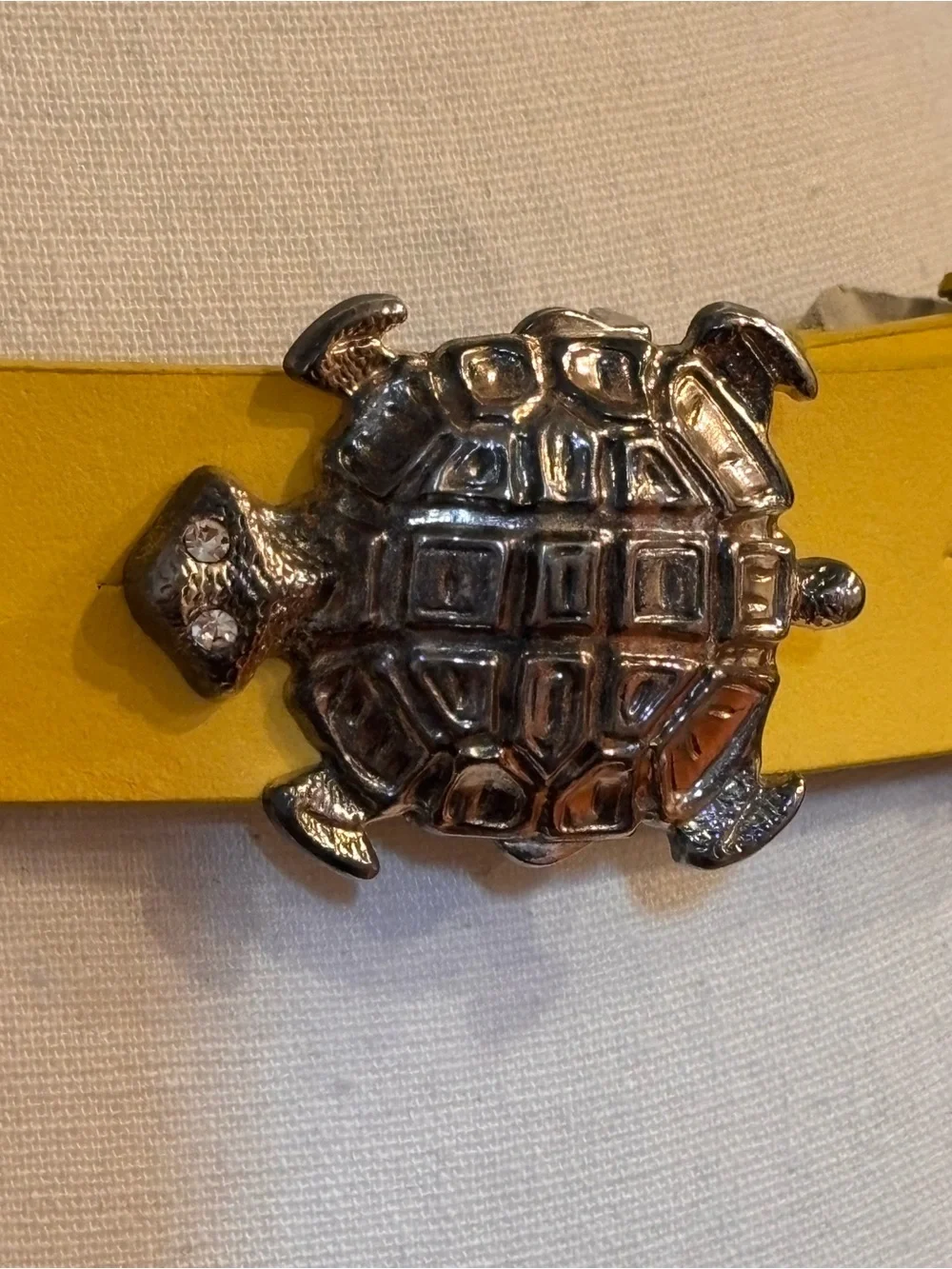 Vintage Y2K Another Line Yellow Leather Turtle Buckle Belt M